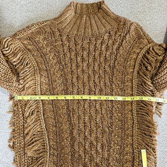 Express Metallic Bronze Brown Gold Fringe Mock Neck Sweater - Size Small - Picture 6 of 12